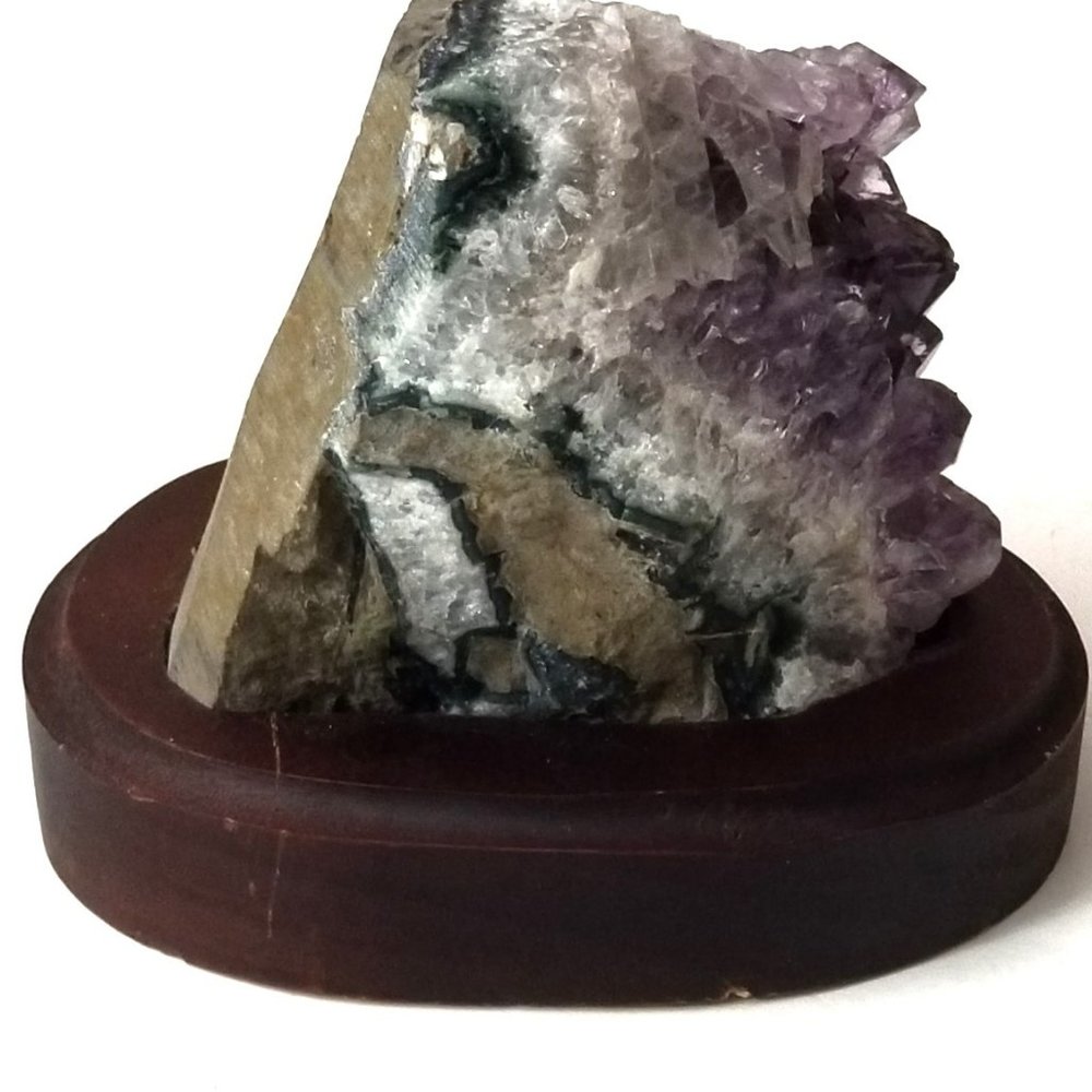 Natural Amethyst Cluster on Wooden Base - Picture 2 of 8